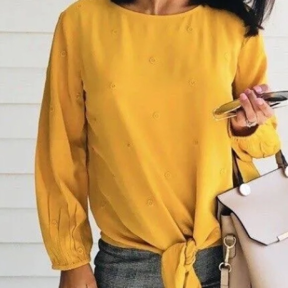 Loft yellow floral embroidered tie front blouse - Picture 2 of 7